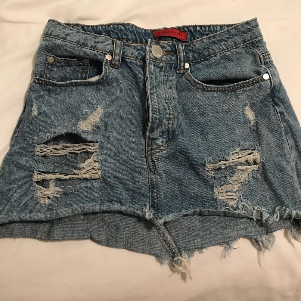 distressed denim skirt